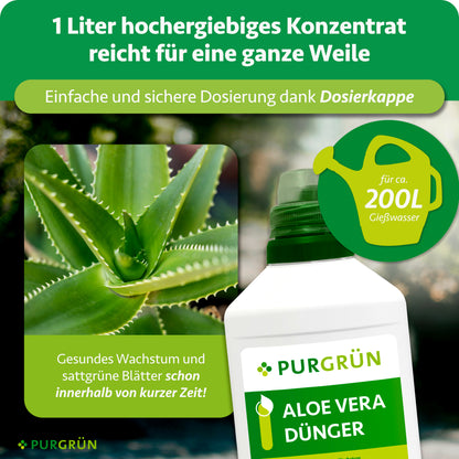 Ein Liter hochergiebiges Konzentrat mit Dosierkappe reicht für ca. 200 Liter Gießwasser. Beworben werden gesundes Wachstum und sattgrüne Blätter innerhalb kurzer Zeit.