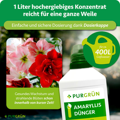 1 Liter hochergiebiges Konzentrat für ca. 400 Liter Gießwasser, mit Dosierkappe zur einfachen und sicheren Dosierung.