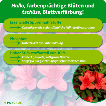 Essenzielle Spurennährstoffe optimieren die Nährstoffversorgung, Phosphor unterstützt die Blütenbildung und 10 % Stickstoff fördern sattgrüne Blätter sowie gleichmäßiges Wachstum.