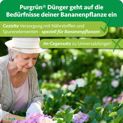 Purgrün Bananendünger versorgt Bananenpflanzen gezielt mit Nährstoffen und Spurenelementen statt mit Universaldünger.