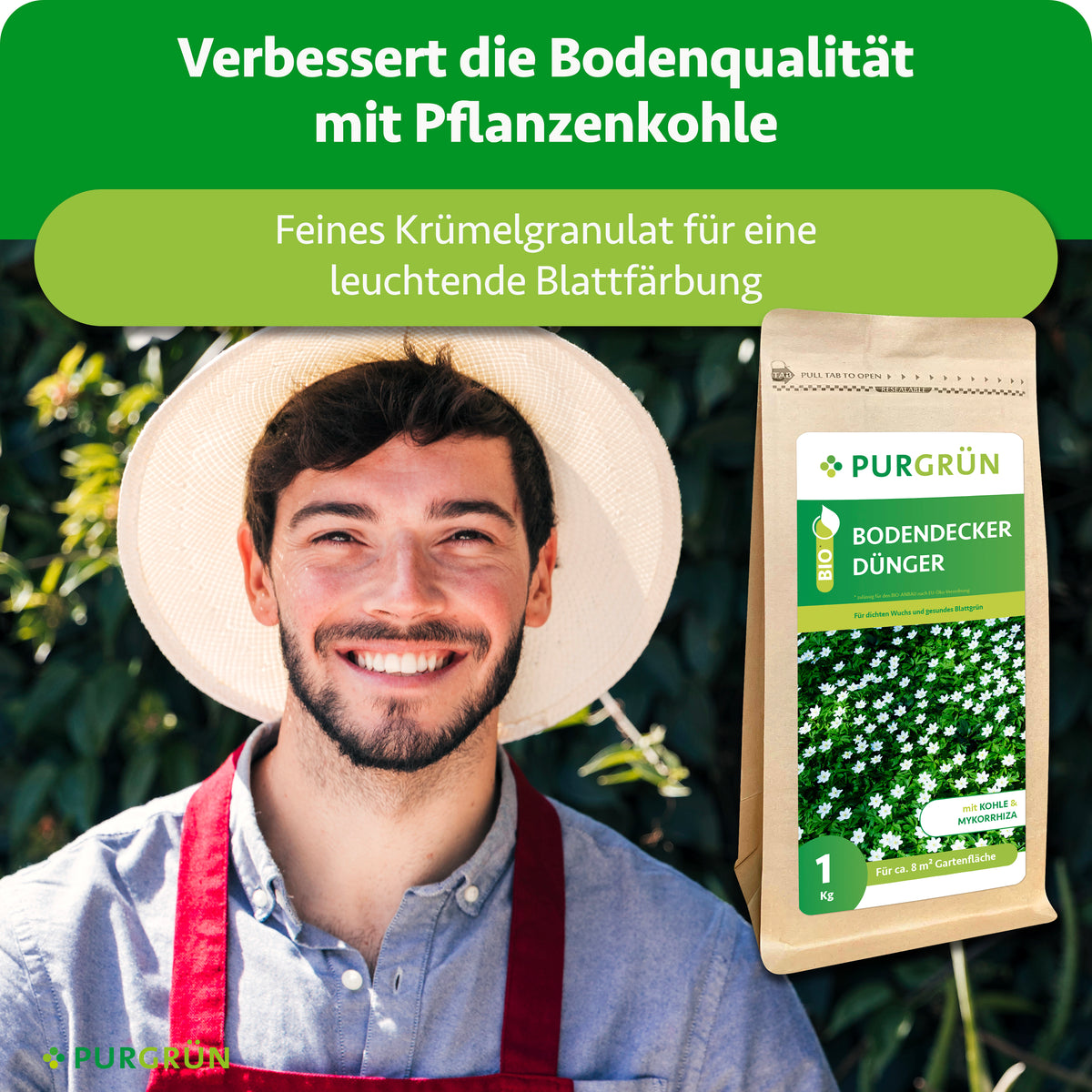 Pflanzenkohle verbessert die Bodenqualität; feines Krümelgranulat unterstützt eine leuchtende Blattfärbung.