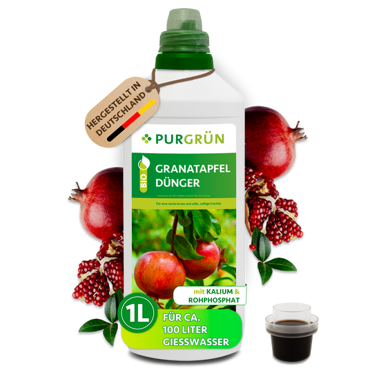 Purgrün Bio-Granatapfel-Dünger, 1 Liter, mit Dosierkappe; Konzentrat für ca. 100 Liter Gießwasser.