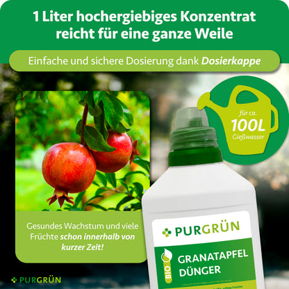 1 Liter hochergiebiges Konzentrat reicht für ca. 100 Liter Gießwasser; die Dosierkappe erleichtert die sichere Dosierung.