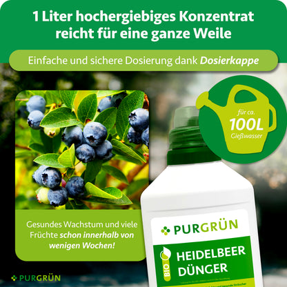 1 Liter Konzentrat reicht dank Dosierkappe für ca. 100 Liter Gießwasser.