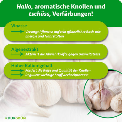 Vinasse liefert Energie und Nährstoffe, Algenextrakt aktiviert die Abwehrkräfte gegen Umweltstress; hoher Kaliumgehalt fördert Reife und Knollenqualität.