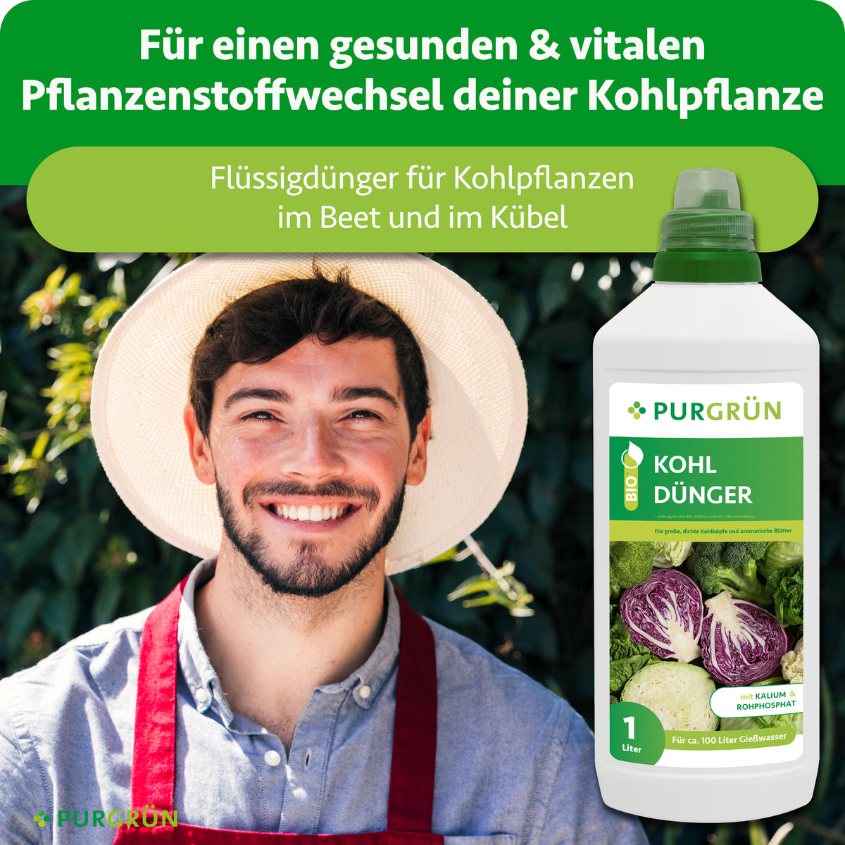 Flüssigdünger für Kohlpflanzen im Beet und Kübel, zur Unterstützung eines gesunden und vitalen Pflanzenstoffwechsels.