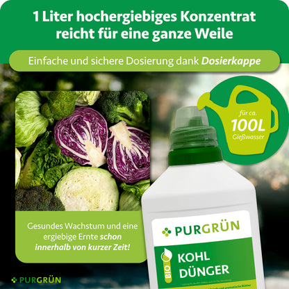 1 Liter hochergiebiges Konzentrat mit Dosierkappe reicht für ca. 100 Liter Gießwasser.