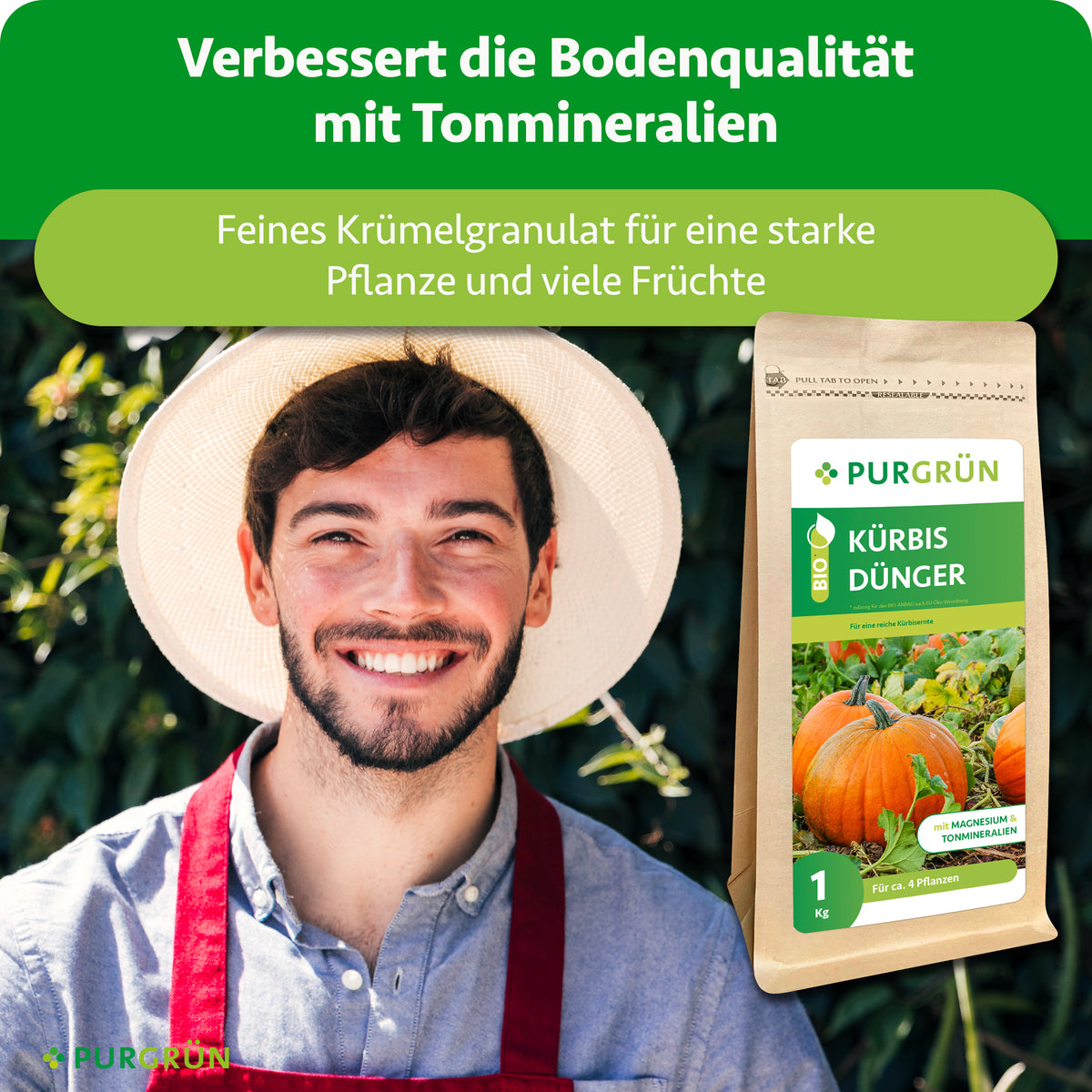 Feines Krümelgranulat mit Tonmineralien verbessert die Bodenqualität und unterstützt kräftige Pflanzen mit vielen Früchten.