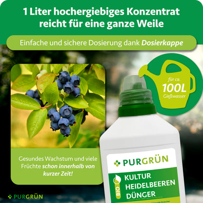 1 Liter Konzentrat reicht für ca. 100 Liter Gießwasser; die Dosierkappe ermöglicht eine einfache und sichere Dosierung.