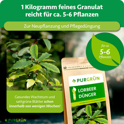 1 kg feines Granulat reicht für ca. 5–6 Pflanzen und eignet sich zur Neupflanzung und Pflegedüngung.
