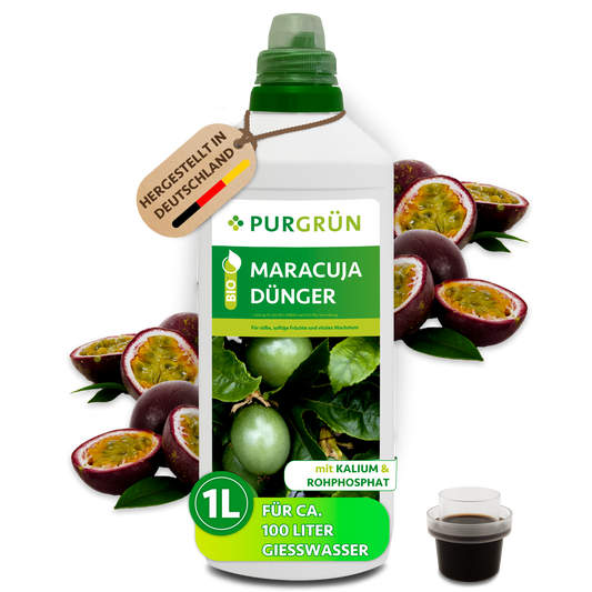 Bio-Maracuja-Dünger, 1 Liter, mit Dosierkappe; Konzentrat für ca. 100 Liter Gießwasser.