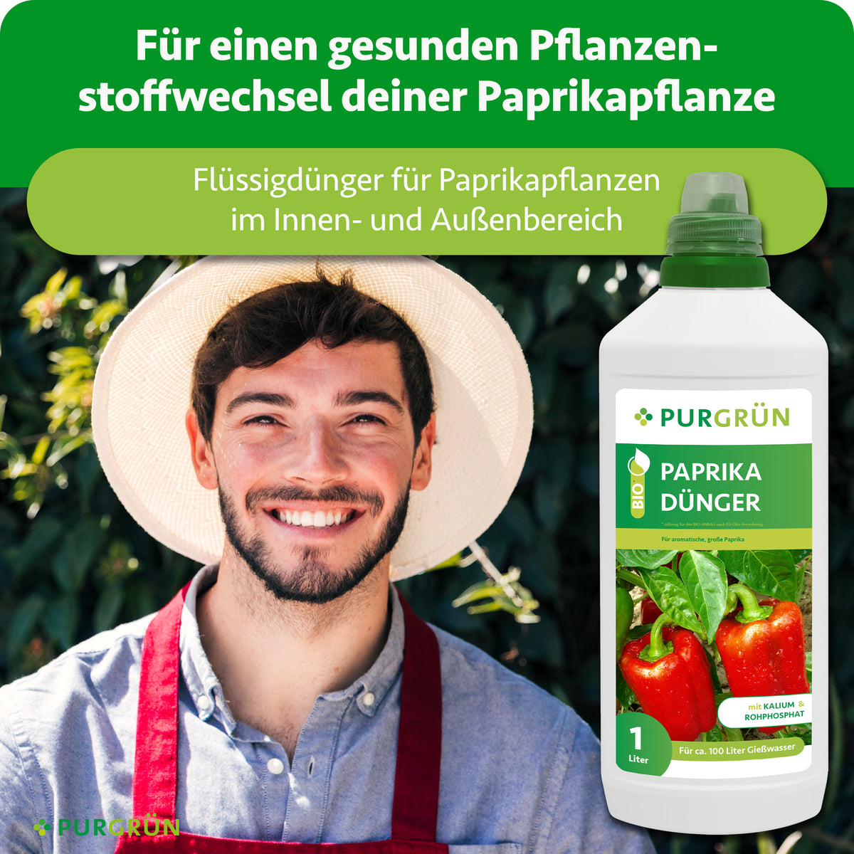 Flüssigdünger für Paprikapflanzen im Innen- und Außenbereich, der einen gesunden Pflanzenstoffwechsel unterstützt.