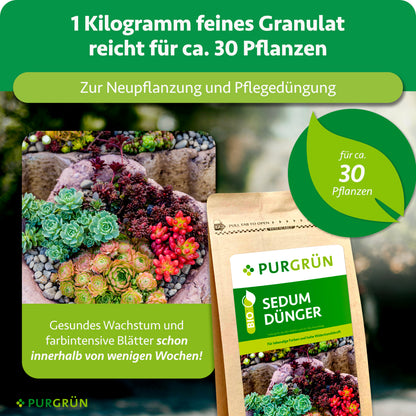 1 kg feines Granulat reicht für ca. 30 Pflanzen und eignet sich zur Neupflanzung sowie Pflegedüngung.