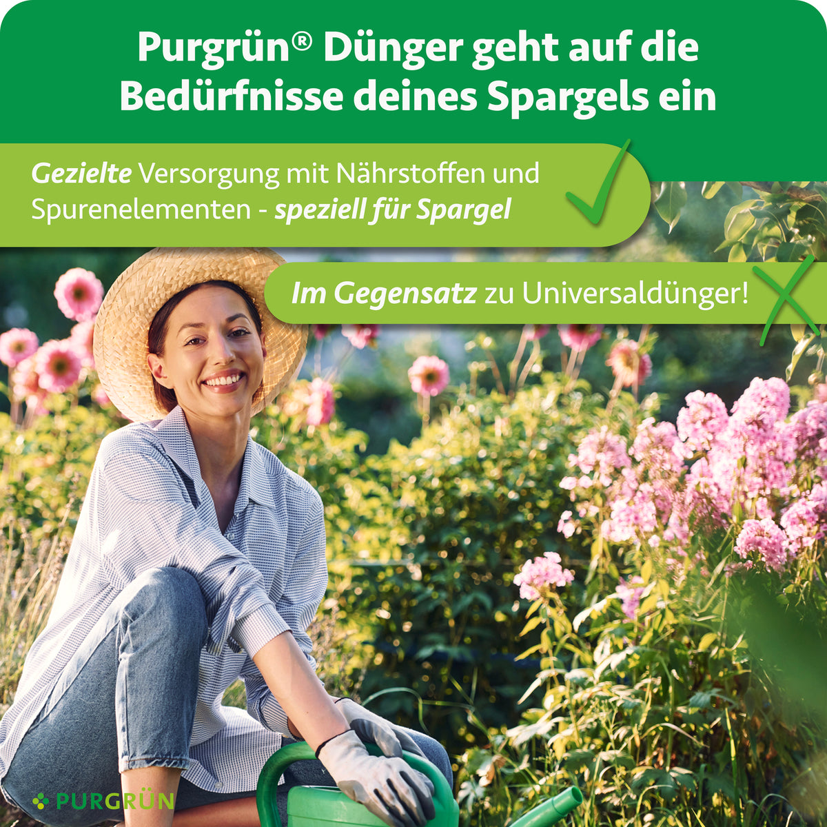 Purgrün Dünger versorgt Spargel gezielt mit Nährstoffen und Spurenelementen – speziell für Spargel statt Universaldünger.