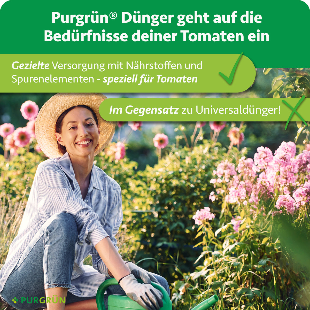 Gezielte Versorgung mit Nährstoffen und Spurenelementen speziell für Tomaten im Gegensatz zu Universaldünger.
