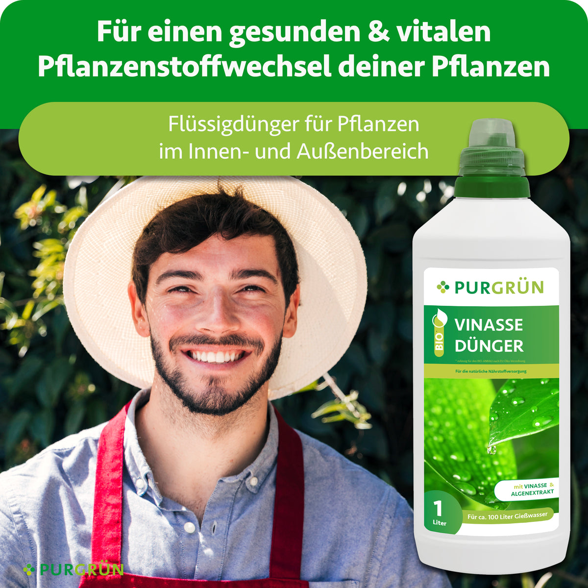 Bio-Vinasse-Dünger als Flüssigdünger für Pflanzen im Innen- und Außenbereich zur Unterstützung eines gesunden, vitalen Pflanzenstoffwechsels.