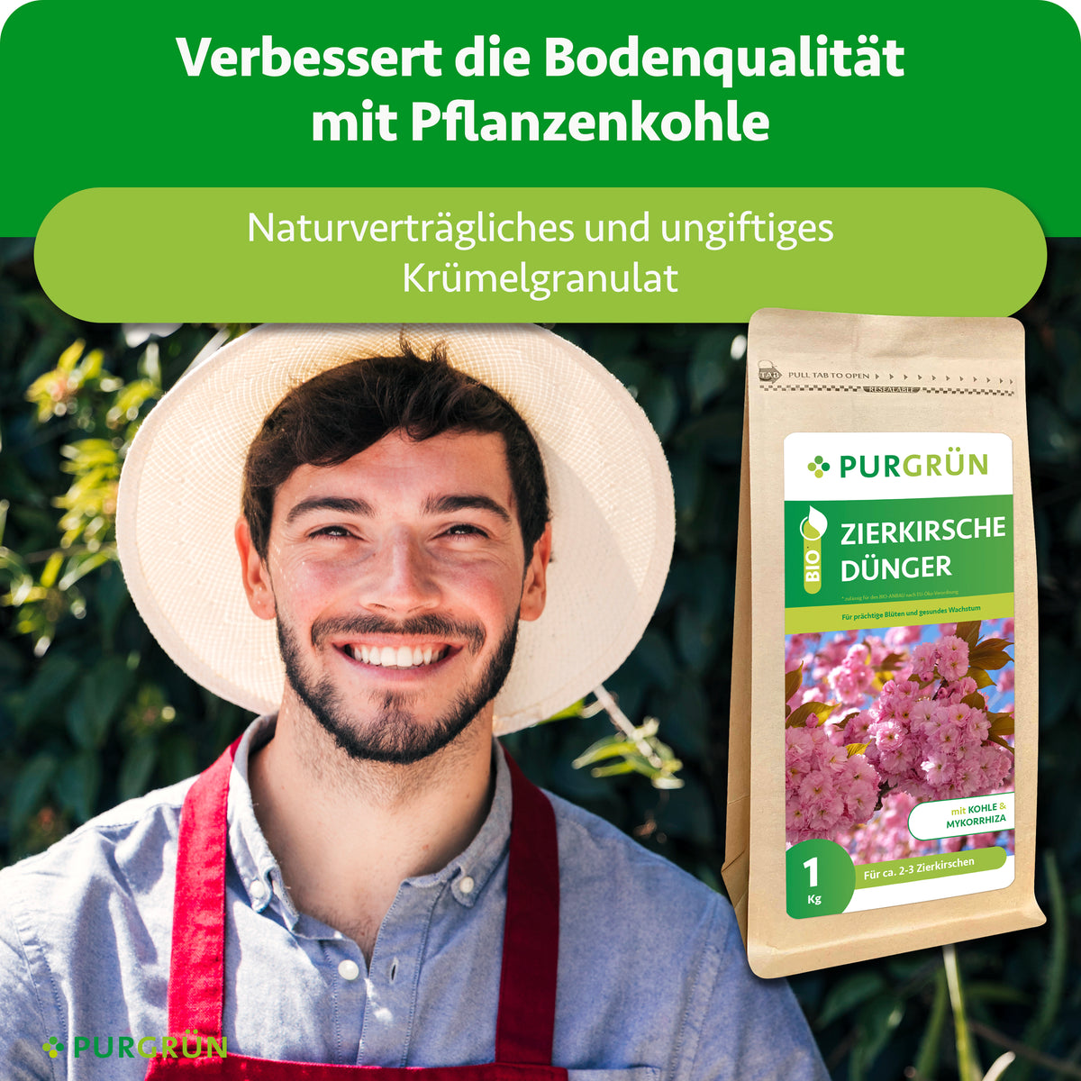 Pflanzenkohle verbessert die Bodenqualität; das Krümelgranulat ist naturverträglich und ungiftig.