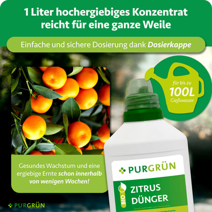 1 Liter Konzentrat reicht dank Dosierkappe für bis zu 100 Liter Gießwasser und verspricht gesundes Wachstum sowie eine ergiebige Ernte innerhalb weniger Wochen.