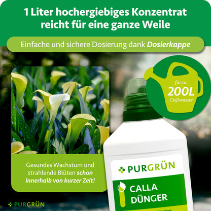 1 Liter Konzentrat reicht für ca. 200 Liter Gießwasser; die Dosierkappe ermöglicht eine einfache und sichere Dosierung.