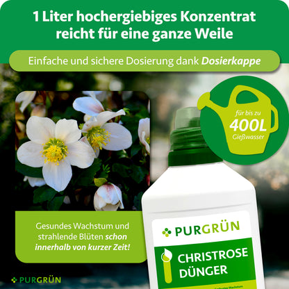 1 Liter Konzentrat ergibt bis zu 400 Liter Gießwasser und lässt sich mit der Dosierkappe einfach und sicher dosieren.