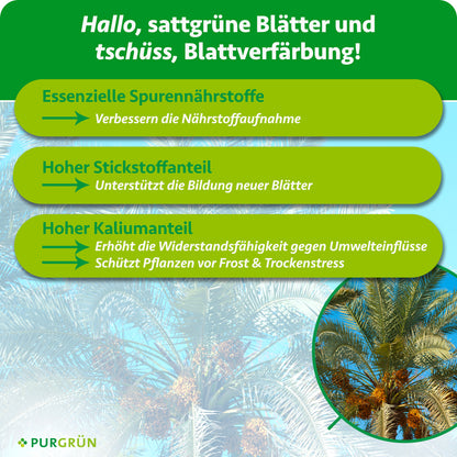 Spurennährstoffe verbessern die Nährstoffaufnahme, Stickstoff unterstützt neue Blätter und Kalium stärkt gegen Umwelteinflüsse, Frost und Trockenstress.