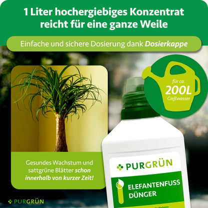 1 Liter Konzentrat reicht für ca. 200 Liter Gießwasser und lässt sich mit der Dosierkappe einfach und sicher dosieren.