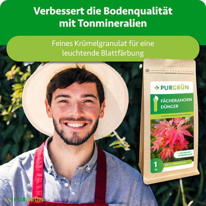 Tonmineralien verbessern laut Darstellung die Bodenqualität; feines Krümelgranulat unterstützt eine leuchtende Blattfärbung.