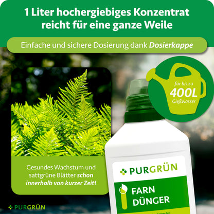 1 Liter hochergiebiges Konzentrat mit Dosierkappe reicht für bis zu 400 Liter Gießwasser.