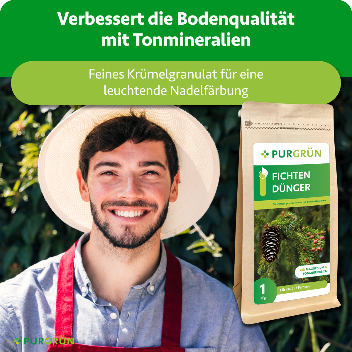 Tonmineralien verbessern die Bodenqualität; feines Krümelgranulat sorgt für eine leuchtende Nadelfärbung.