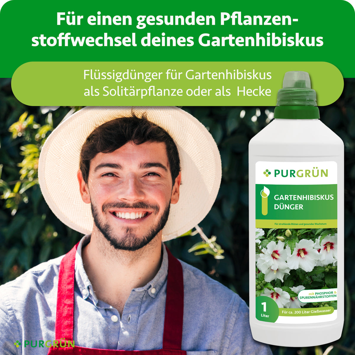 Flüssigdünger für Gartenhibiskus als Solitärpflanze oder Hecke, zur Unterstützung eines gesunden Pflanzenstoffwechsels.