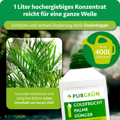 Ein Liter Konzentrat reicht für ca. 400 Liter Gießwasser; die Dosierkappe ermöglicht eine einfache und sichere Dosierung.