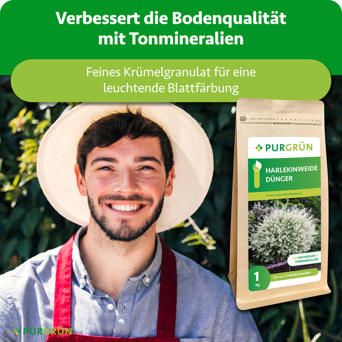 Tonmineralien verbessern die Bodenqualität; feines Krümelgranulat unterstützt eine leuchtende Blattfärbung.