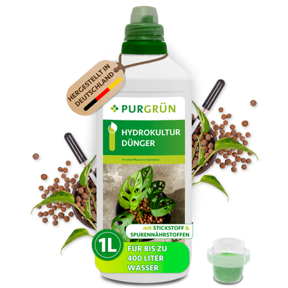 Purgrün Hydrokultur-Dünger, 1 Liter, mit Dosierkappe; Konzentrat für bis zu 400 Liter Wasser.
