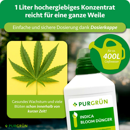 1 Liter hochergiebiges Konzentrat mit Dosierkappe reicht laut Grafik für ca. 400 Liter Gießwasser.