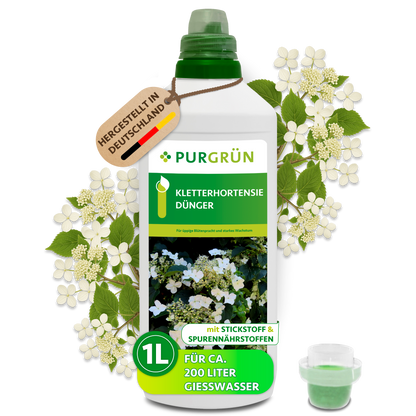 Purgrün Kletterhortensie-Dünger, 1 Liter, mit Dosierkappe; Konzentrat für ca. 200 Liter Gießwasser.