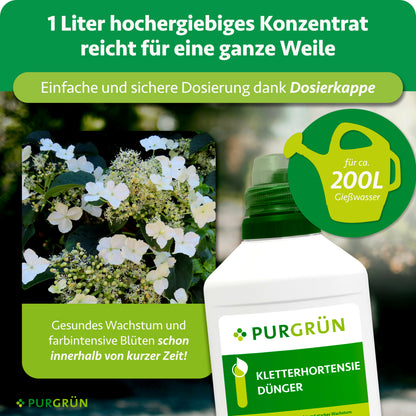 Ein Liter hochergiebiges Konzentrat reicht für ca. 200 Liter Gießwasser; die Dosierkappe ermöglicht eine einfache und sichere Dosierung.