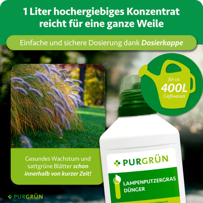 1 Liter hochergiebiges Konzentrat reicht für ca. 400 Liter Gießwasser und lässt sich mit der Dosierkappe einfach dosieren.