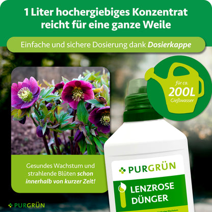 1 Liter Konzentrat reicht für ca. 200 Liter Gießwasser und lässt sich dank Dosierkappe einfach und sicher dosieren.