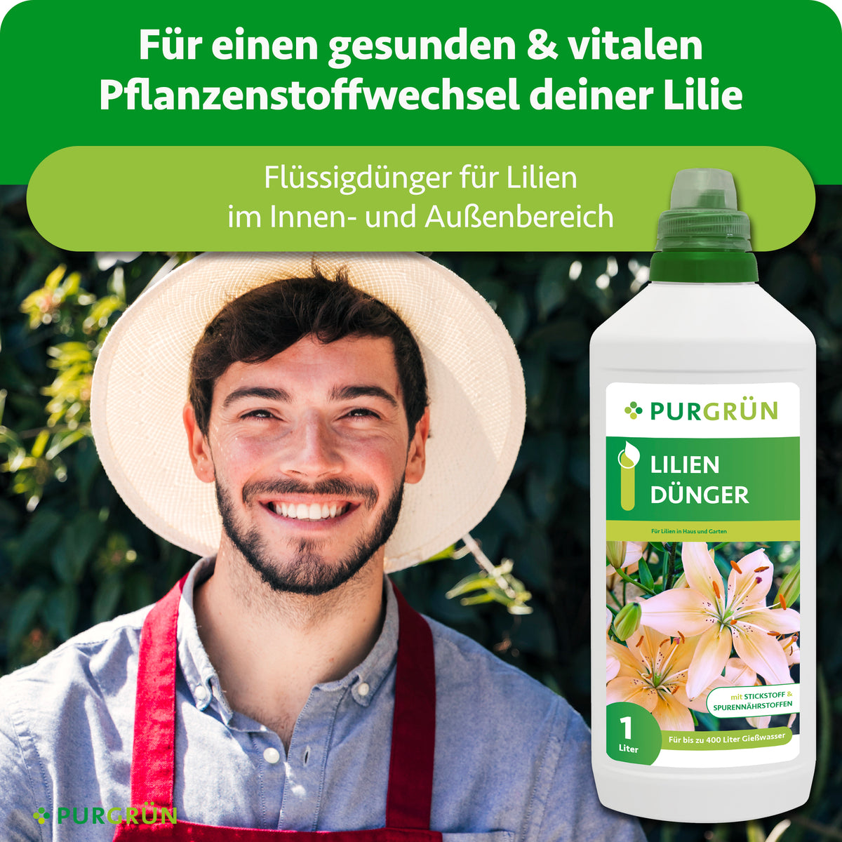 Flüssigdünger für Lilien im Innen- und Außenbereich zur Unterstützung eines gesunden, vitalen Pflanzenstoffwechsels.
