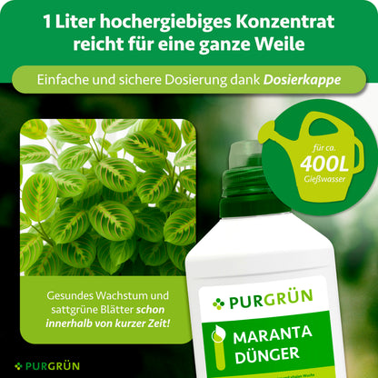 Ein Liter Konzentrat reicht für ca. 400 Liter Gießwasser und lässt sich mit der Dosierkappe einfach und sicher dosieren.