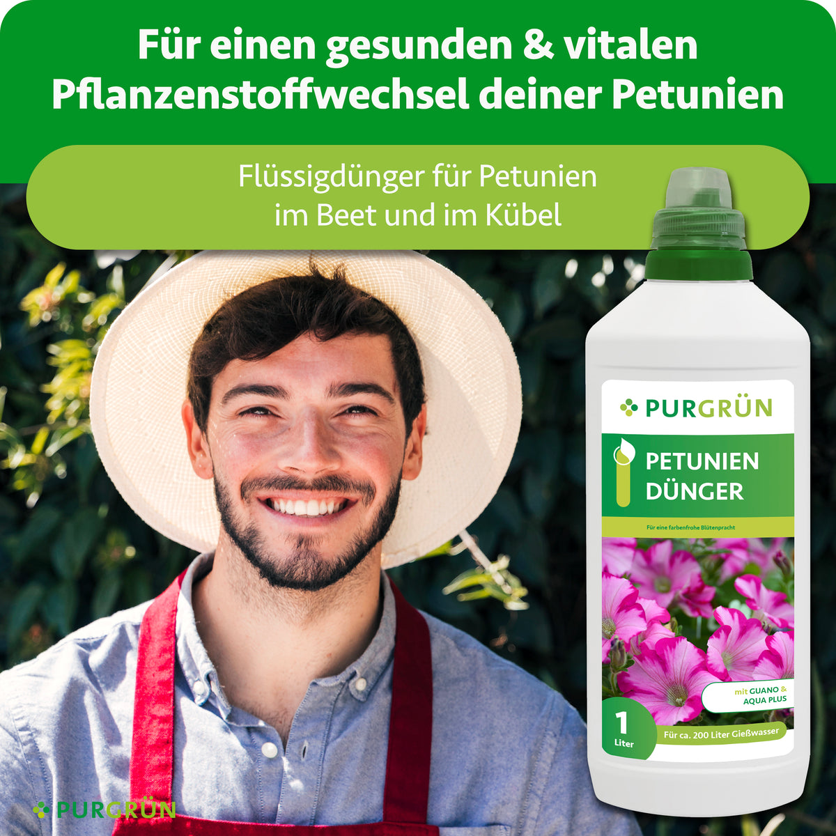 Flüssigdünger für Petunien im Beet und Kübel, für einen gesunden und vitalen Pflanzenstoffwechsel.