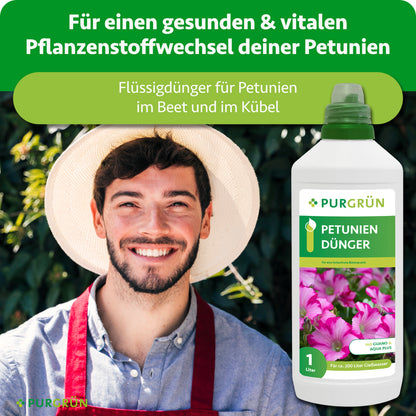 Flüssigdünger für Petunien im Beet und Kübel, für einen gesunden und vitalen Pflanzenstoffwechsel.