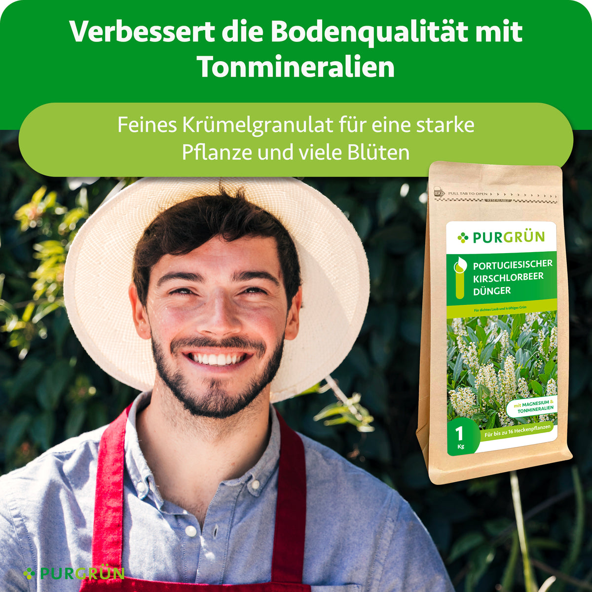 Feines Krümelgranulat mit Tonmineralien soll die Bodenqualität verbessern und eine starke Pflanze mit vielen Blüten fördern.