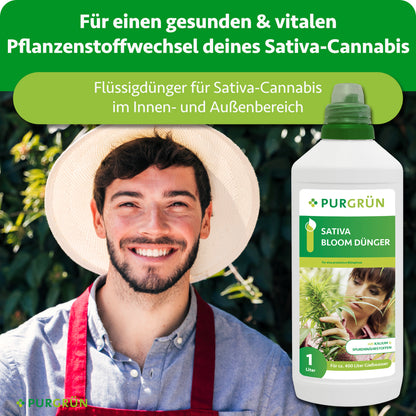 Flüssigdünger für Sativa-Cannabis im Innen- und Außenbereich, der einen gesunden und vitalen Pflanzenstoffwechsel unterstützt.