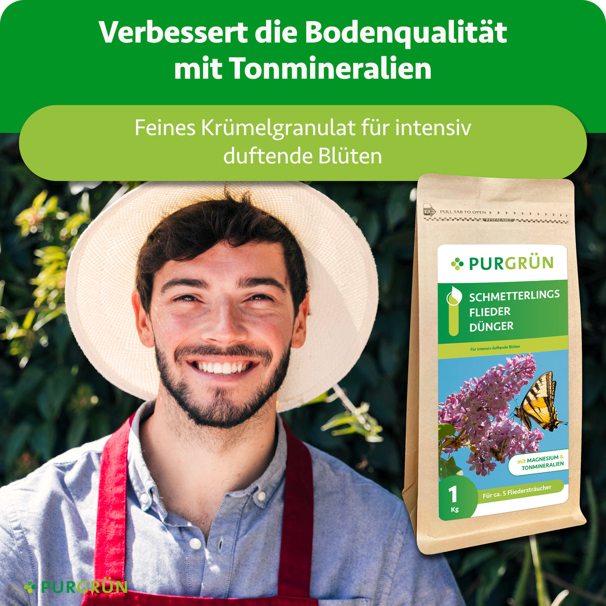 Tonmineralien verbessern die Bodenqualität; feines Krümelgranulat unterstützt intensiv duftende Blüten.