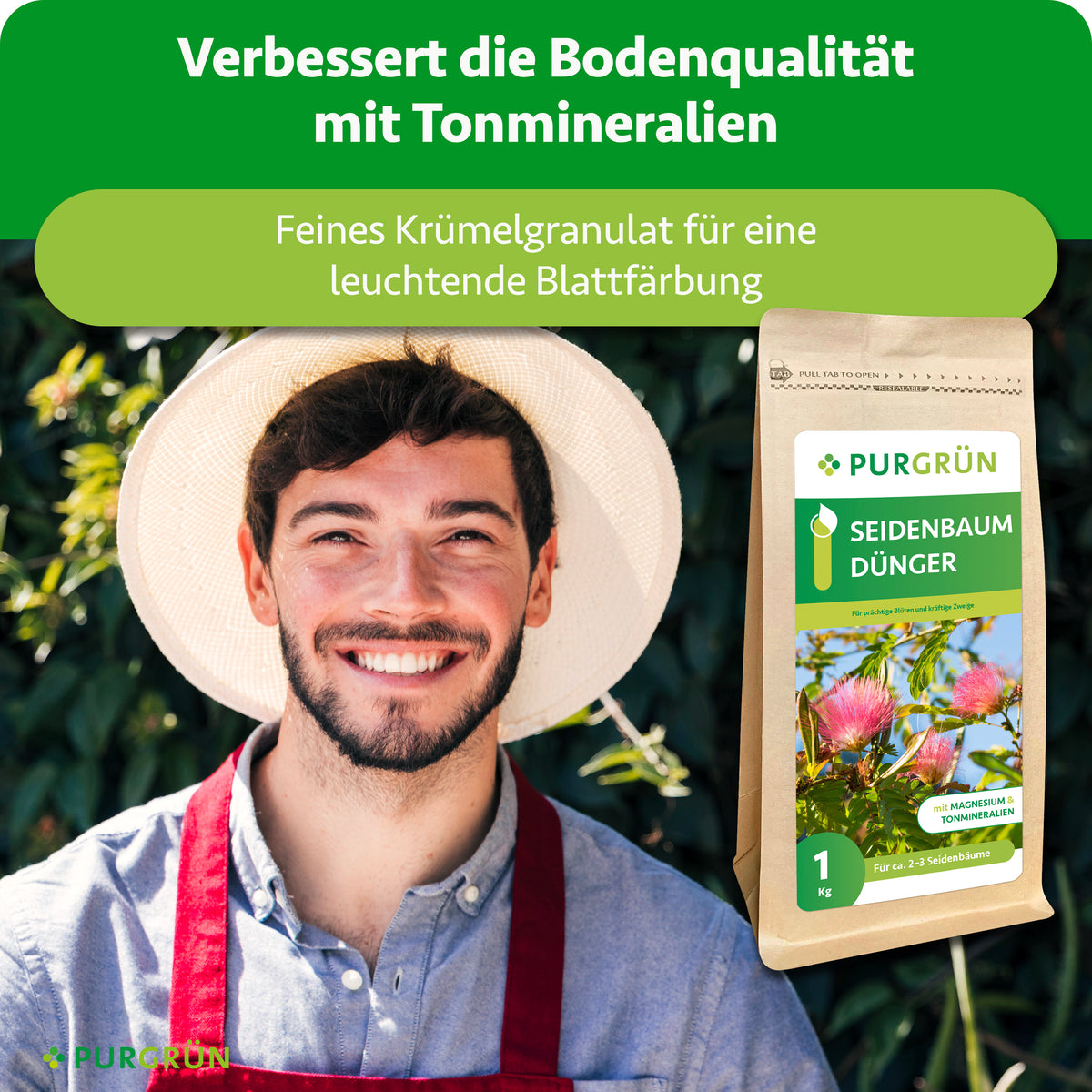 Tonmineralien verbessern die Bodenqualität; feines Krümelgranulat fördert eine leuchtende Blattfärbung.
