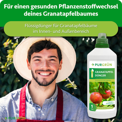 Flüssigdünger für Granatapfelbäume im Innen- und Außenbereich, zur Unterstützung eines gesunden Pflanzenstoffwechsels.