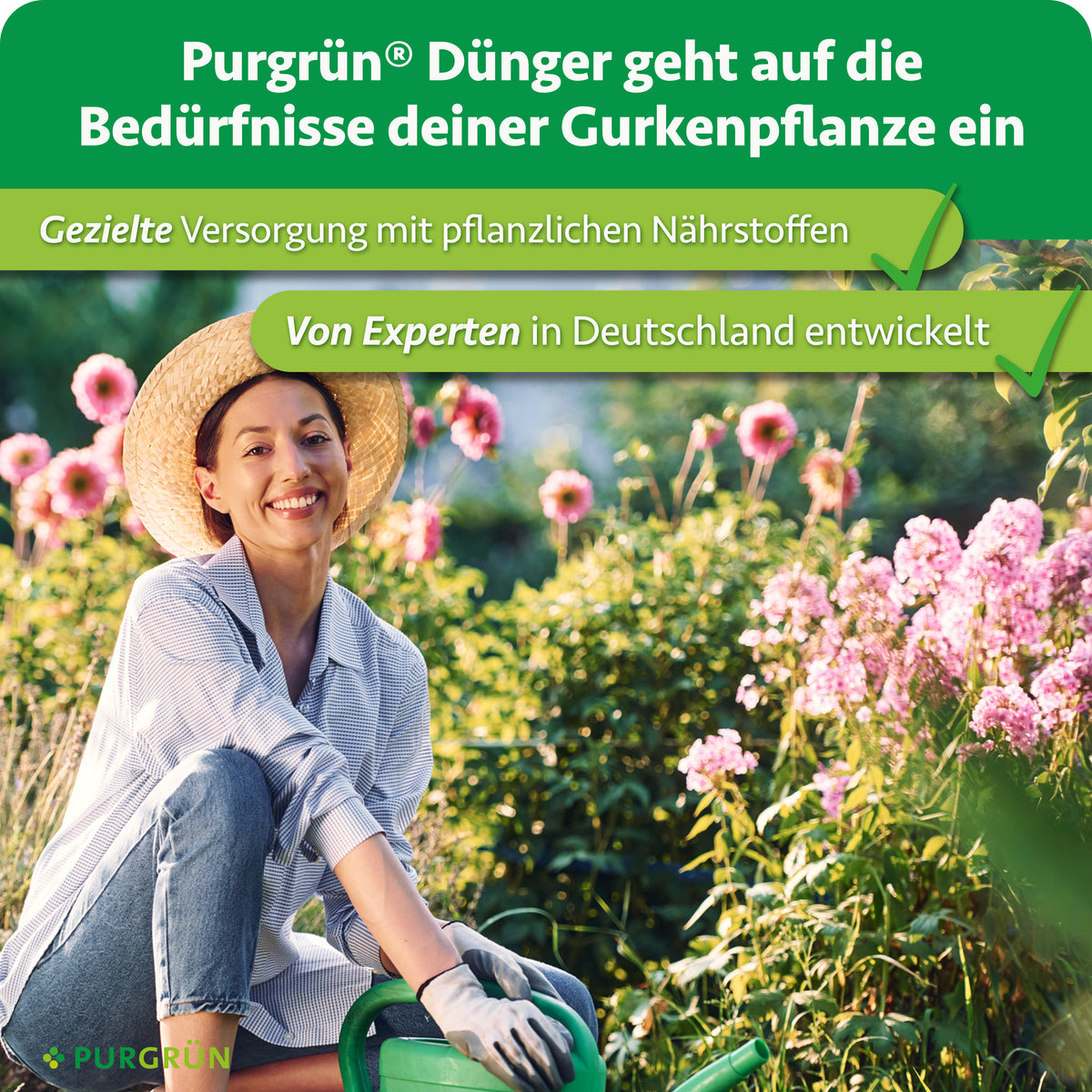 Purgrün Bio-Gurkendünger: gezielte Versorgung mit pflanzlichen Nährstoffen, von Experten in Deutschland entwickelt.