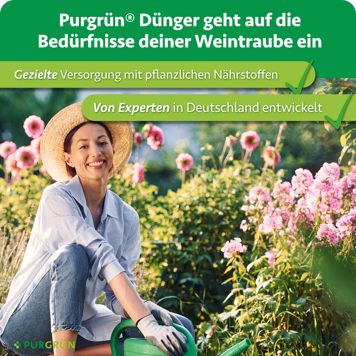 Purgrün Bio-Weintrauben-Dünger: gezielte Versorgung mit pflanzlichen Nährstoffen, von Experten in Deutschland entwickelt.