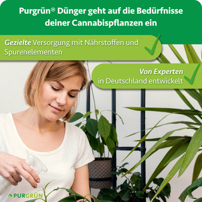 Purgrün Cannabis Bloom-Dünger: gezielte Versorgung mit Nährstoffen und Spurenelementen, von Experten in Deutschland entwickelt.